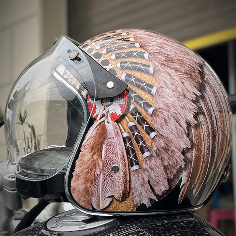 Vintage Open Face Retro Helmet - 2025年ニューレトロヴィンテージオープンフェイス3/4オートバイヘルメット、バイク、モトクロス、サイクリングの安全保護用