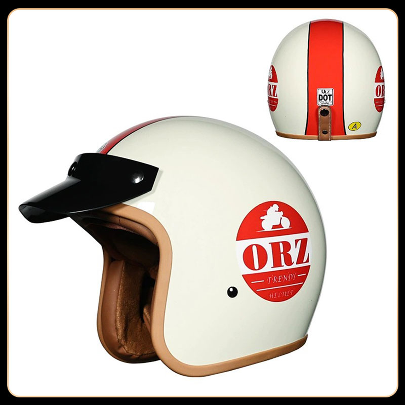 Vintage Open Face Retro Helmet - レトロヴィンテージ3/4オープンフェイスヘルメットDOT規格適合通気性オールシーズンABSシェルバイクスクーターヘルメット