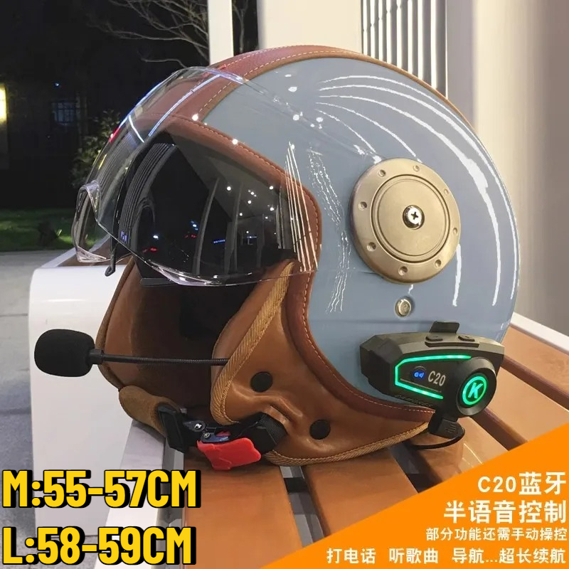 Full Face Motorcycle Helmet With Bluetooth - 電動バイクダブルミラースマート Bluetooth ヘルメットユニセックス 3C レトロサーマルイヤープロテクター 3/4