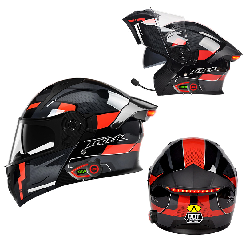 LEDインテリジェントテールライト付きBluetoothデュ - Full Face Motorcycle Helmet With Bluetooth のレビューと価格
