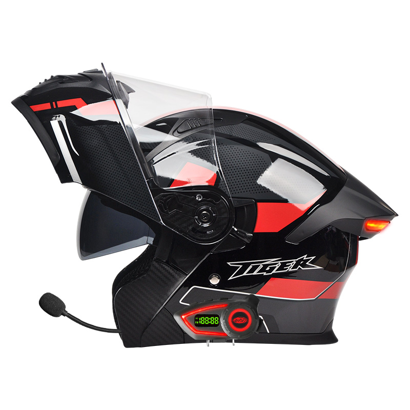 LEDインテリジェントテールライト付きBluetoothデュ - Full Face Motorcycle Helmet With Bluetooth のレビューと価格