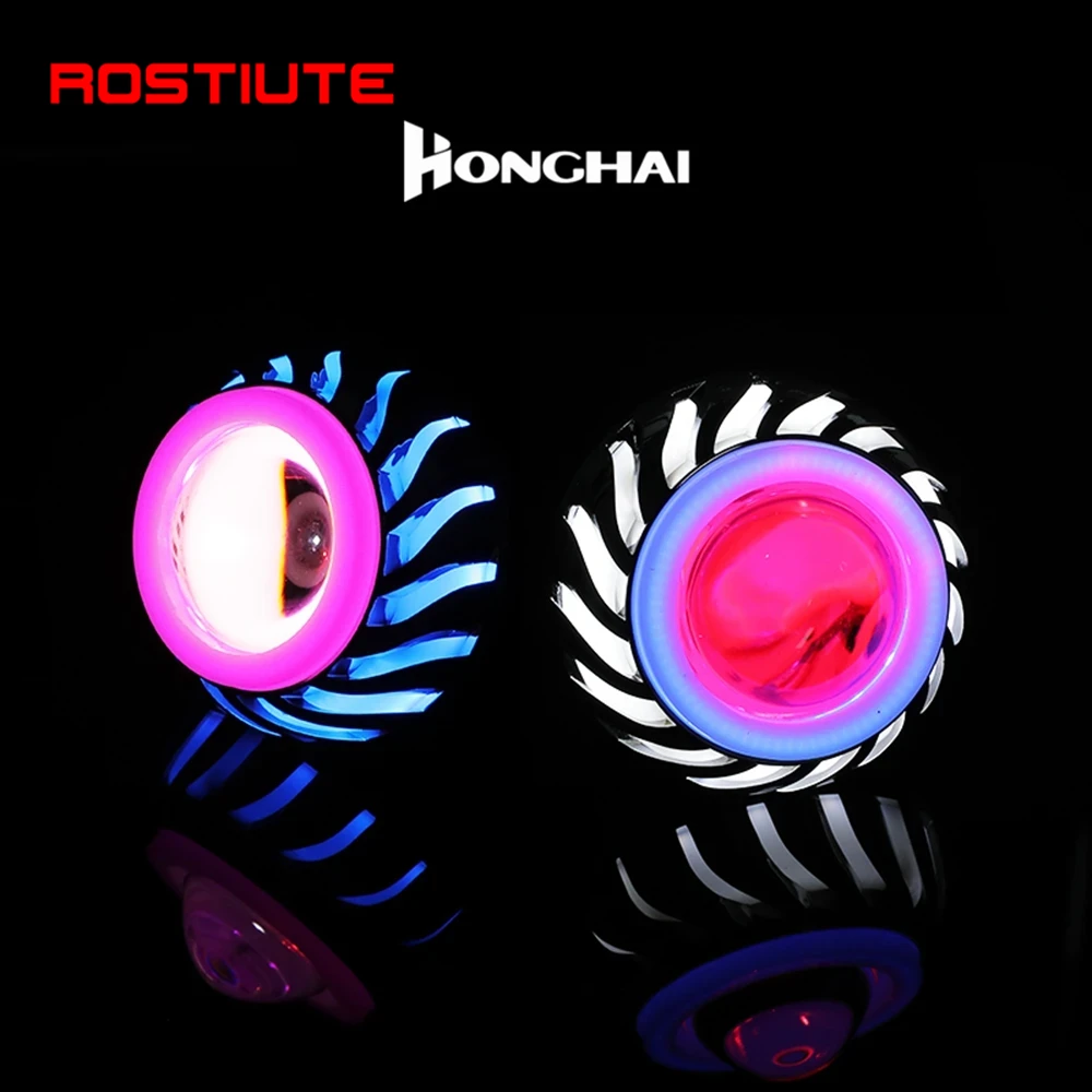 ハイ/ロービーム ダブルエンジェルアイズ オートバイヘッドラ - Universal Motorcycle Led Headlight Projector のレビューと価格