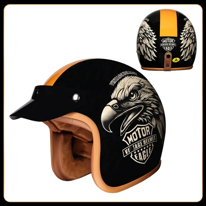 レトロヴィンテージ3/4オープンフェイスヘルメットDOT規格 - Vintage Open Face Retro Helmet のレビューと価格